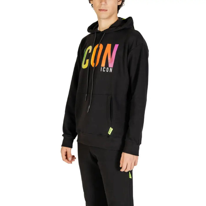 Black hoodie with colorful ICON text from Black Hoodie and Sweatpants Set with Colorful Icon