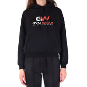 Black Balenciaga Women Cotton Hoodie with GYM WEAR BALENCIAGA PARIS logo and front pockets