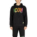 Black hoodie and sweatpants set with colorful icon design for stylish casual wear