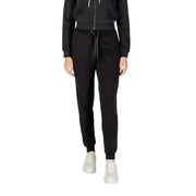 Armani Exchange Women Black Laced Fall Winter Trousers with joggers style, drawstring waist