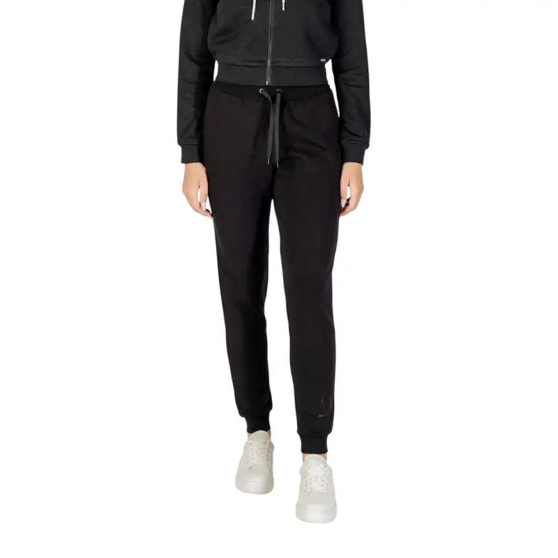 Armani Exchange Women Black Laced Fall Winter Trousers with joggers style, drawstring waist
