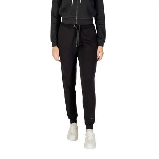 Armani Exchange Women Black Laced Fall Winter Trousers with joggers style, drawstring waist