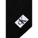 Black knit beanie featuring CK logo for stylish winter wear and accessories