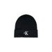 Black knit beanie featuring a white CK logo, part of Calvin Klein Men Cap collection