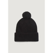 Black knit beanie with pompom, stylish winter accessory for warmth and fashion