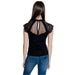 Black lace-accented sleeveless blouse displayed in the Black Lace Trimmed Sleeveless Top product