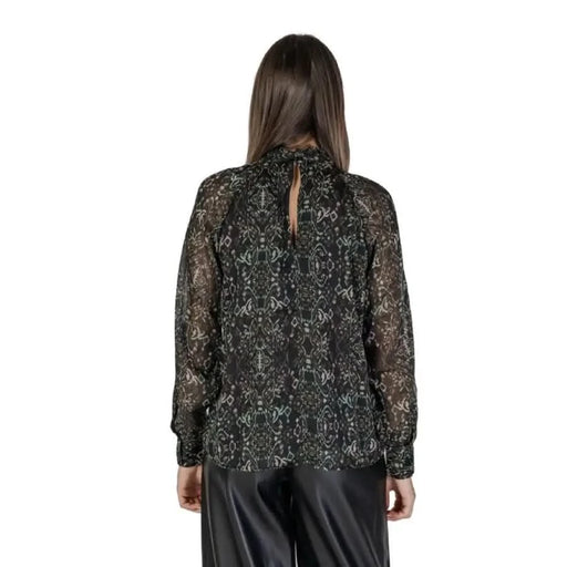Black lace blouse with long sleeves and keyhole back for women’s turtleneck shirt