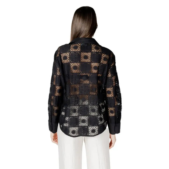 Black lace button-down shirt for women, elegant and stylish apparelFashion