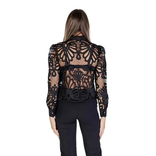 Black lace long-sleeved top with butterfly pattern by Morgan De Toi for women