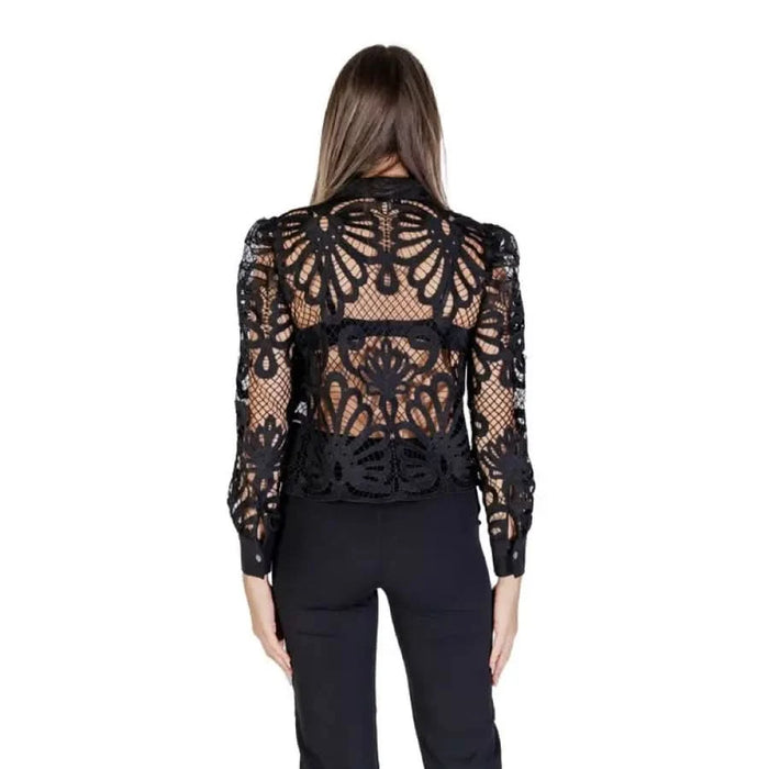 Black lace long-sleeved top with butterfly pattern by Morgan De Toi for women