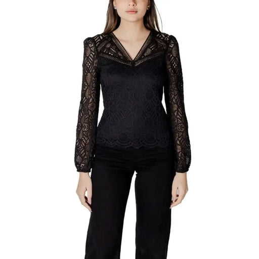 Black lace long-sleeved top from Morgan De Toi Black V-Neck Long Sweater collection