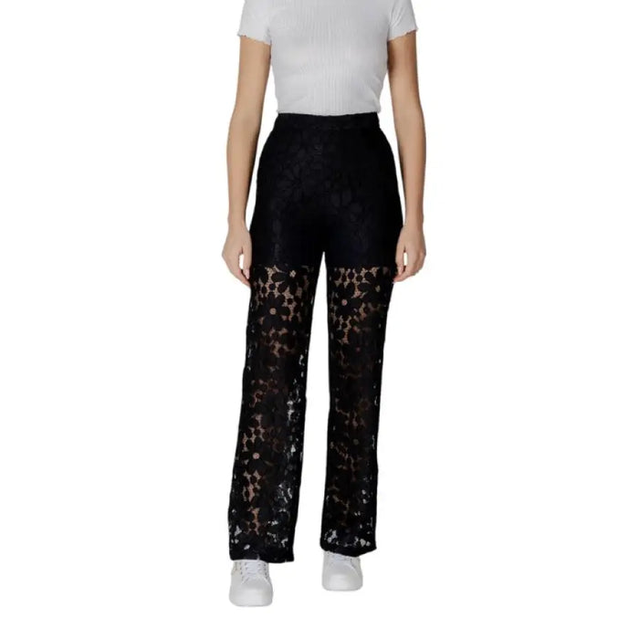 Elegant Black Lace Pants featuring intricate black lace detailing for a sophisticated look