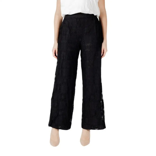 Elegant Black Lace Wide Leg Pants showcasing trendy and sophisticated fashion