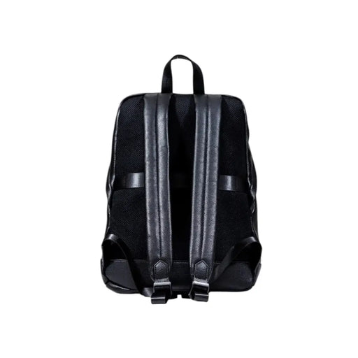 Black leather backpack from Armani Exchange showcasing stylish and durable design