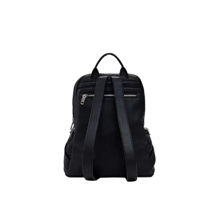 Black Leather Mickey Mouse Backpack with Silver Zippers providing stylish storage