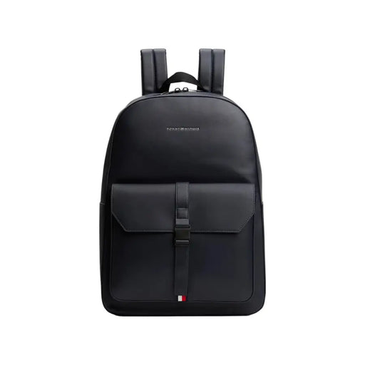 Tommy Hilfiger Black Leather Backpack showcasing stylish durable design