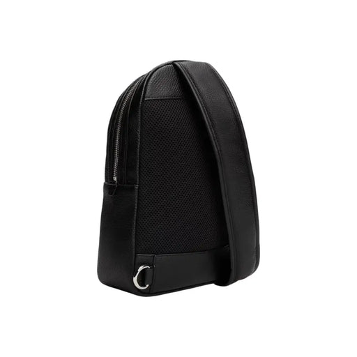 Black leather sling backpack with textured finish from Tommy Hilfiger for stylish use