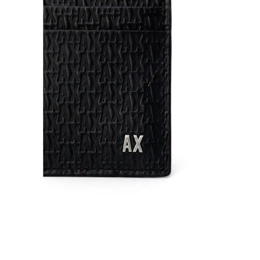 Black textured leather card holder with embossed logo for stylish organization