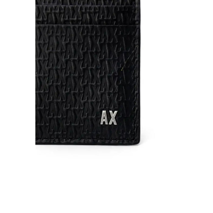Black textured leather card holder with embossed logo for stylish organization