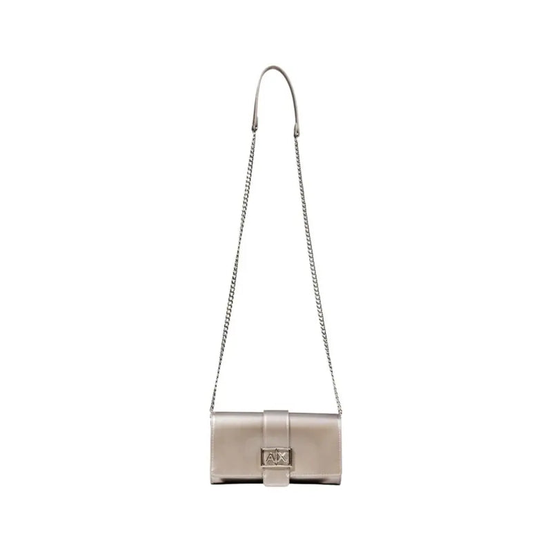 Metallic silver rectangular clutch with chain strap and decorative clasp for Black Leather Clutch Wallet and Crossbody Bag