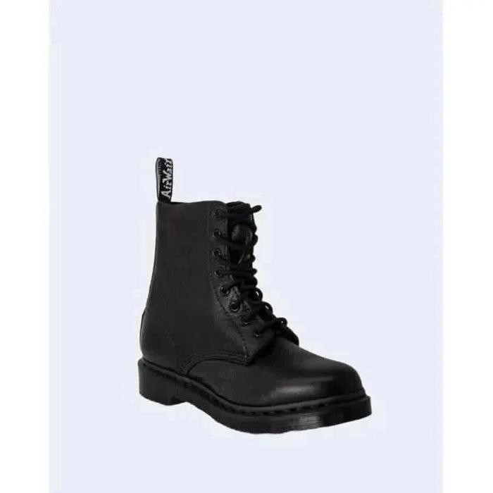 Dr. Martens Women Boots: Black leather combat boot with laces and chunky sole