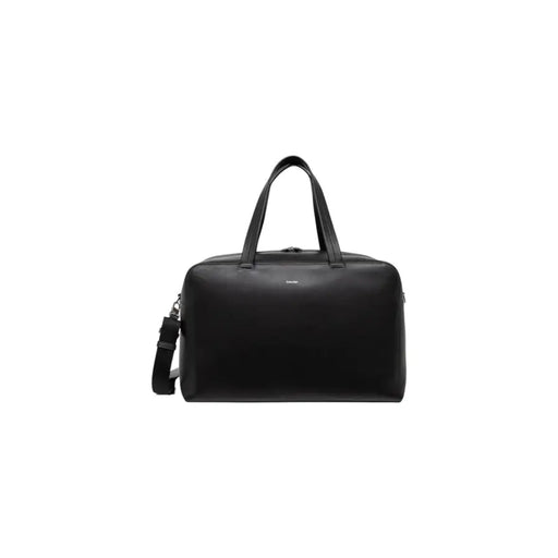 Black leather duffel bag with shoulder strap for travel and weekend trips