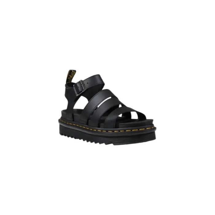 Black leather gladiator sandal displayed on a Black Leather Platform Sandal product