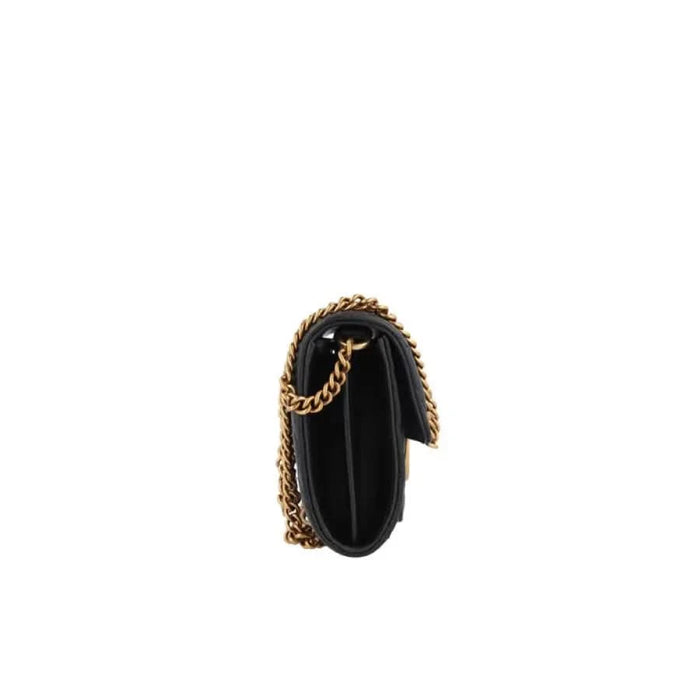 Black leather handbag with gold chain strap from Pinko Women’s Leather Wallet collection