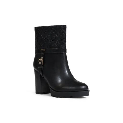 Black leather heeled ankle boot displayed for the Black Leather Heeled Ankle Boot product