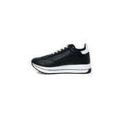 Black leather platform sneakers with white laces and soles from Love Moschino Women collection