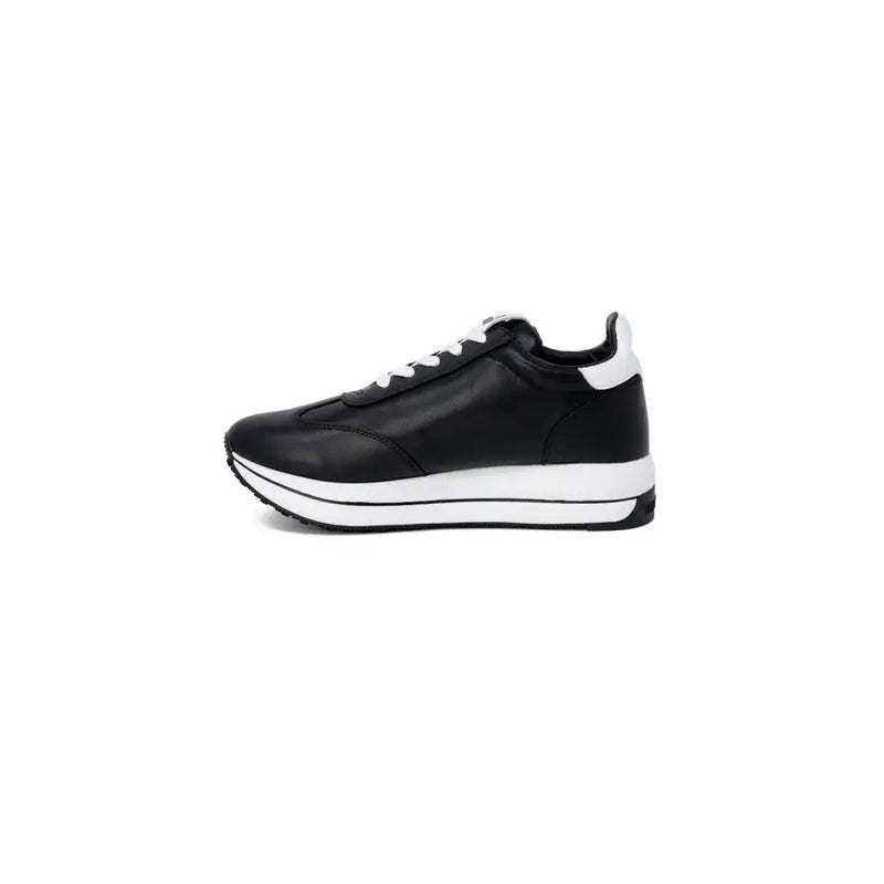Black leather platform sneakers with white laces and soles from Love Moschino Women collection