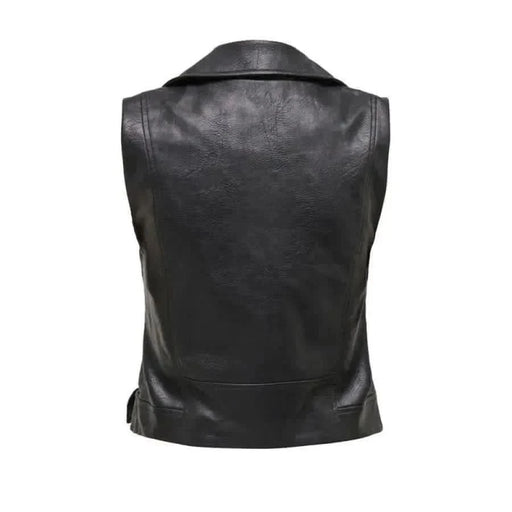 Black leather women jacket back view - urban style clothing showcase