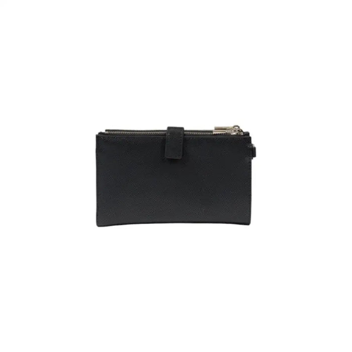 Black leather wristlet wallet with silver zipper from Guess for stylish organization