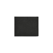 Black leather textured wallet with logo displayed in a product image