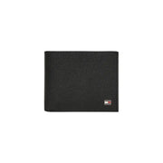 Black leather textured wallet with logo for stylish and secure card storage