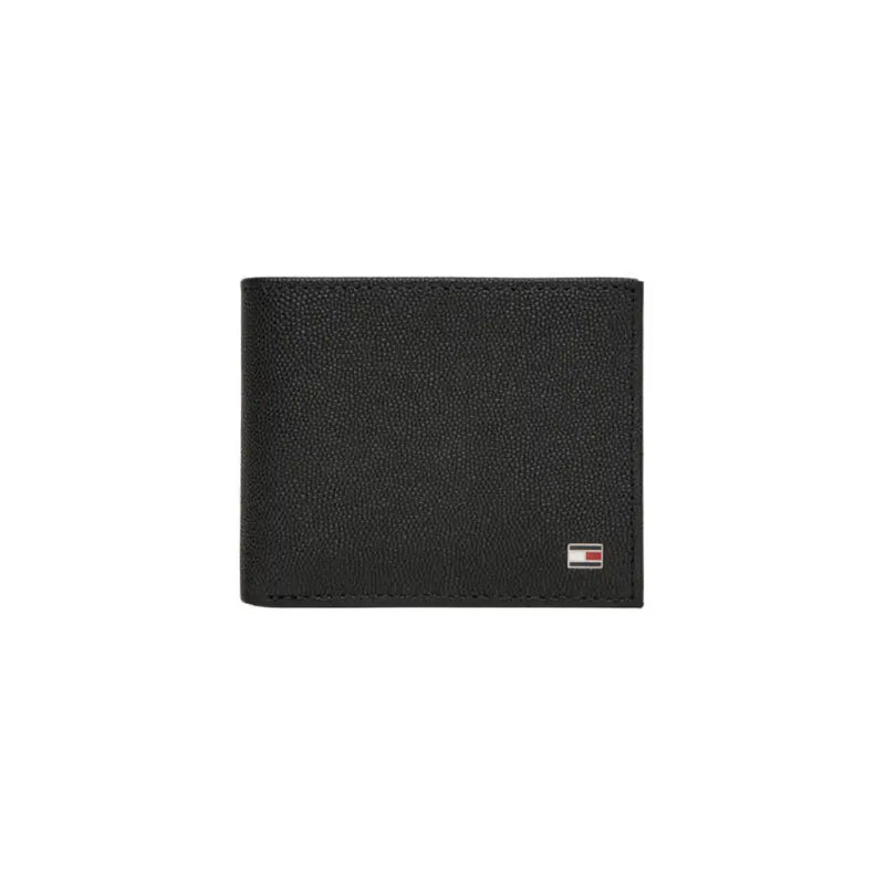Black leather textured wallet with logo for stylish and secure card storage