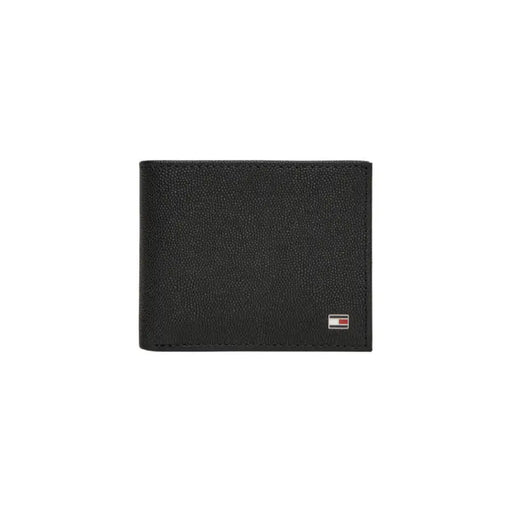 Black leather textured wallet with logo for stylish and secure card storage