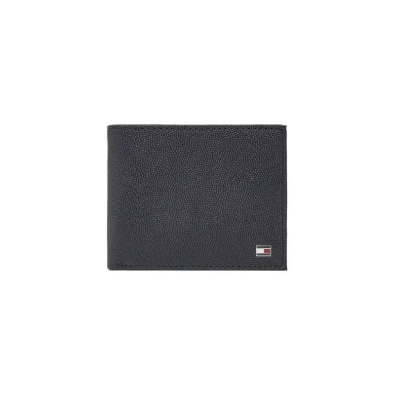 Black leather textured wallet with logo for men’s fashion accessories
