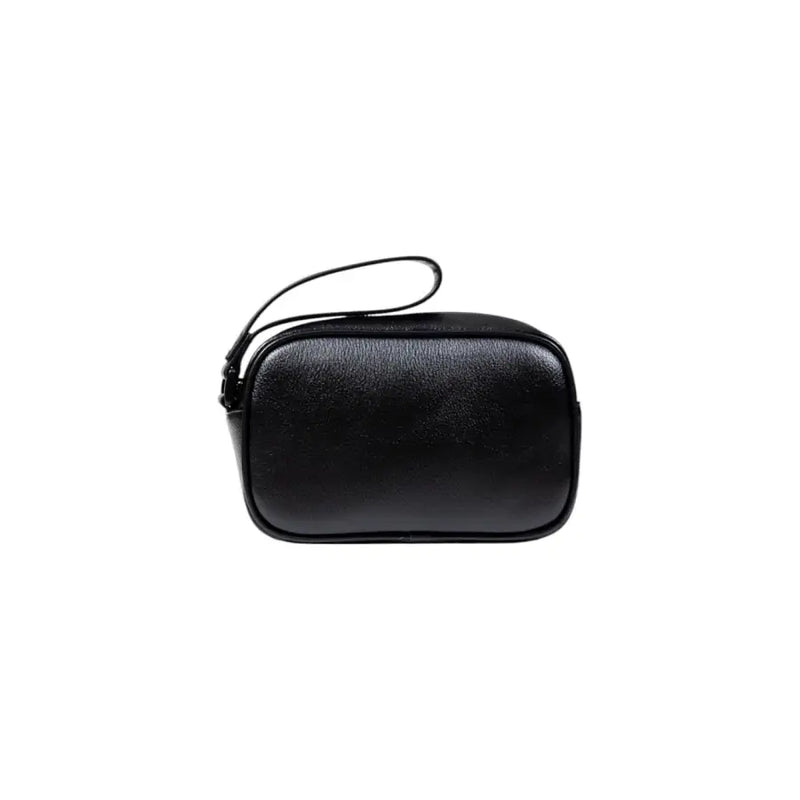 Black leather wristlet bag and toiletry pouch combination for stylish organization
