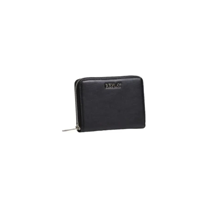 Black leather zip-around wallet with metallic branding from Replay Women’s Fall/Winter Collection
