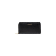 Black leather zip-around wallet showcasing sleek design and secure closure option