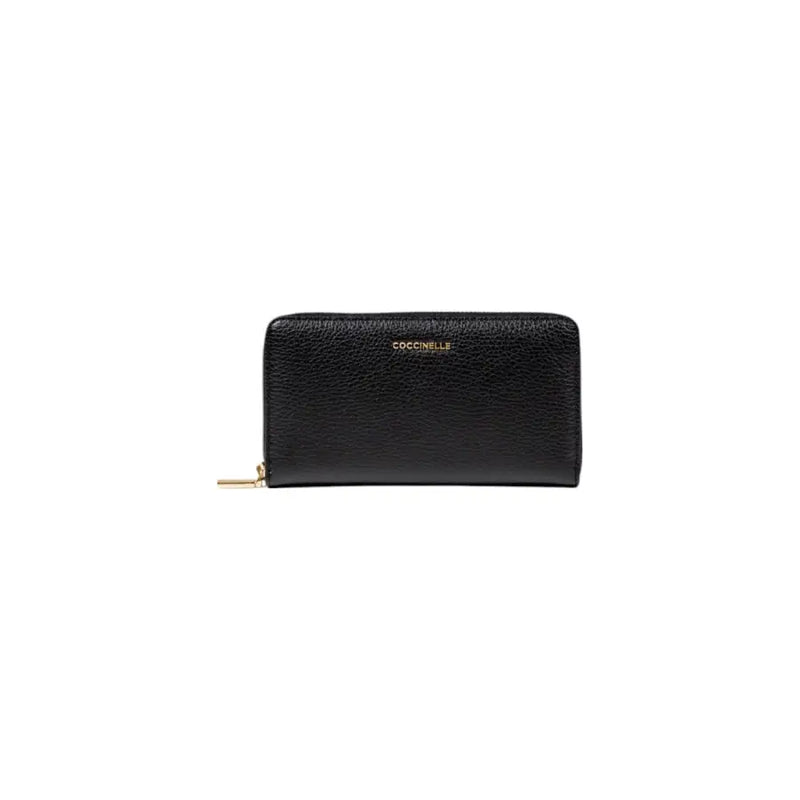 Black leather zip-around wallet showcasing sleek design and secure closure option