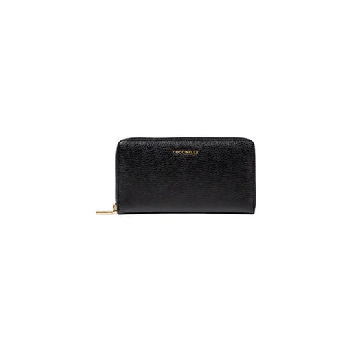 Black leather zip-around wallet showcasing sleek design and secure closure option