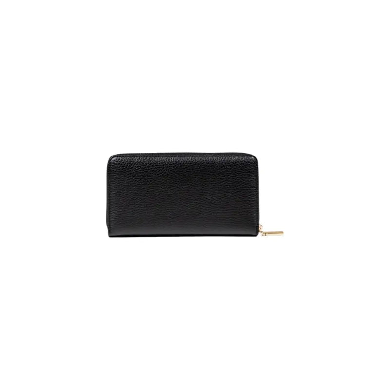 Black leather zip-around wallet showcasing sleek design and secure closure for men and women