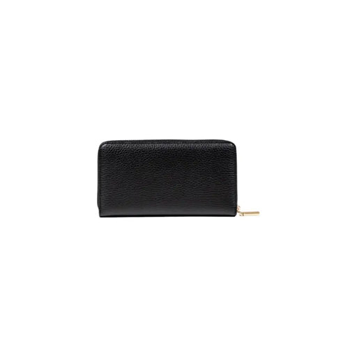 Black leather zip-around wallet showcasing sleek design and secure closure for men and women