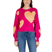 Pull en viscose fuchsia éclatant pour femme top avec un motif de cœur pêche