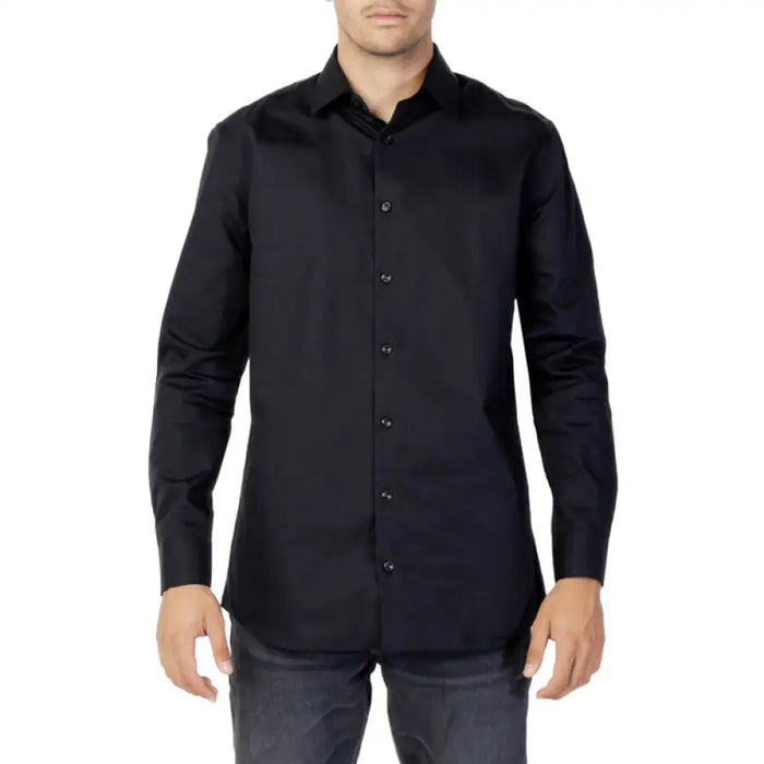 Black long-sleeved dress shirt featured in Light Blue and White Long Sleeve Dress Shirts product