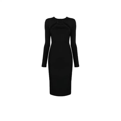 Black long-sleeved midi dress displayed in a fashion product image