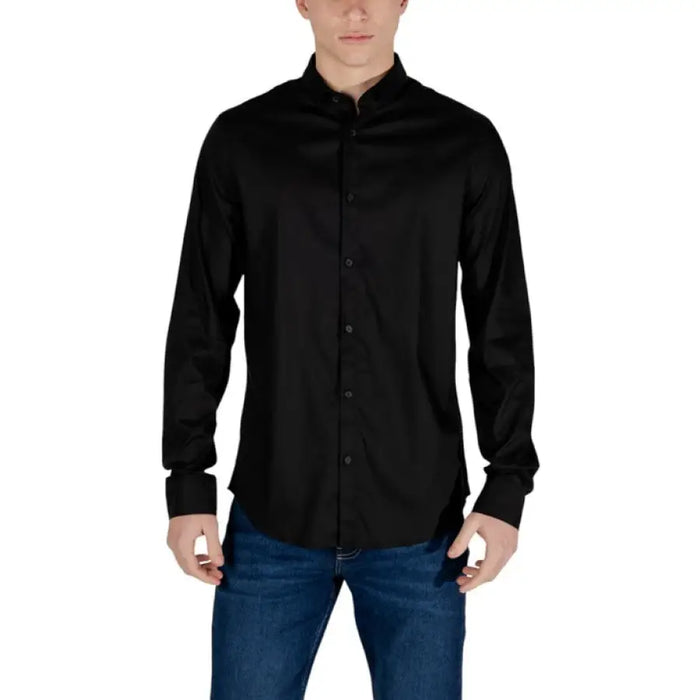 Black long-sleeved shirt from Armani Exchange Mens Long White Button Shirt collection