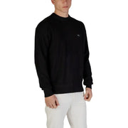 Black long-sleeved crew neck sweater displayed in a product image for fashion apparel